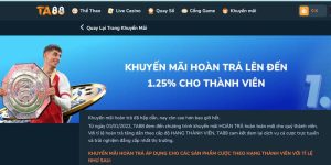 Tham gia cá cược tại TA88 để nhận hoàn trả lên đến 1.25%